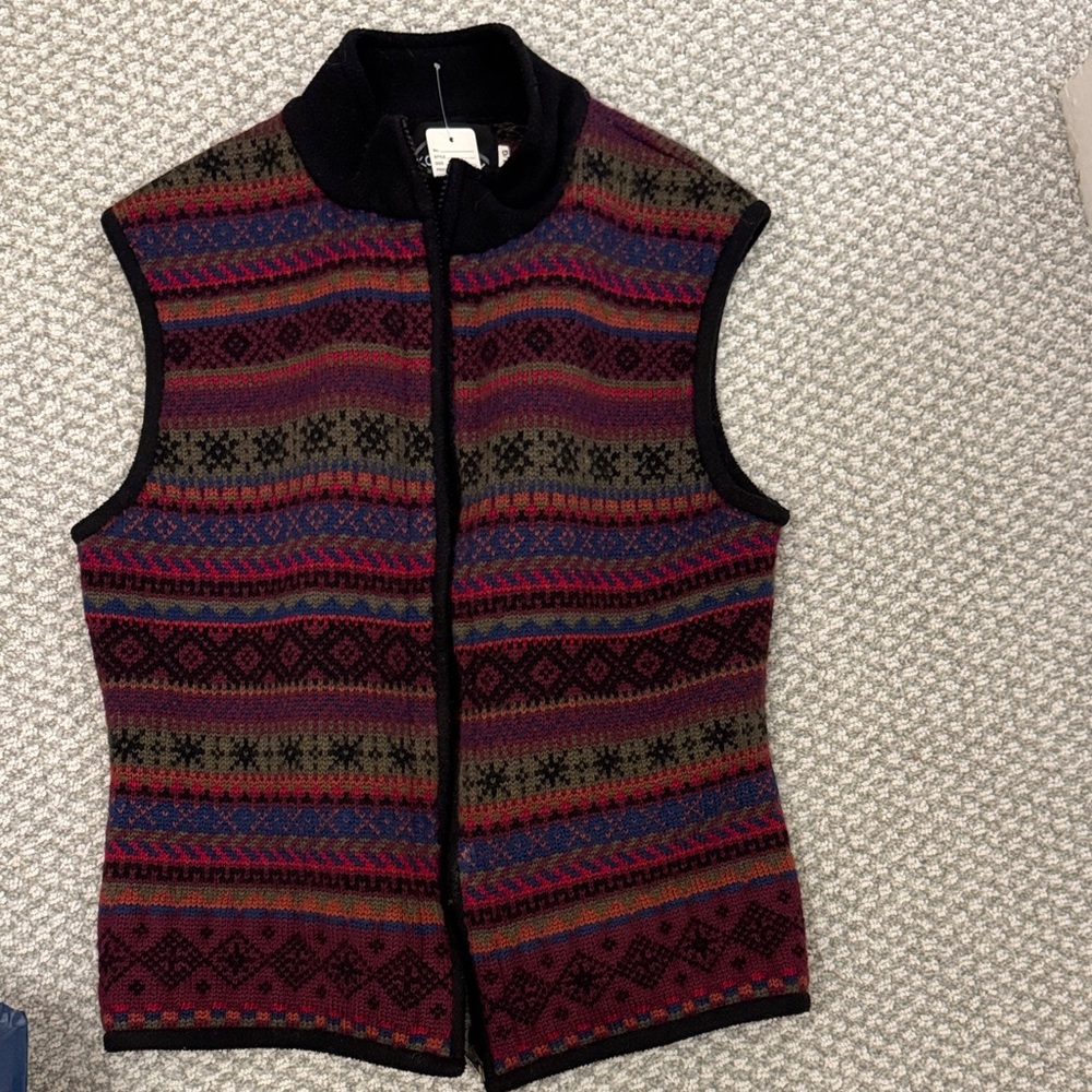 Multicolor Fair Isle Knit 100% Wool Vest
